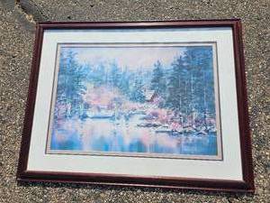 lot 83 image: Lou Roman Singed Print Northern Lake Hideaway