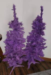 lot 157 image: Purple Prelit Christmas Tree Pair