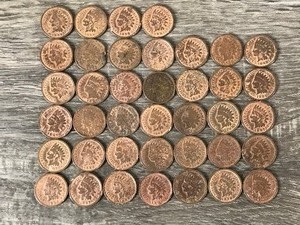 lot 61 image: 39 - One Cent Indian Head Pennies - Dates Listed in Description