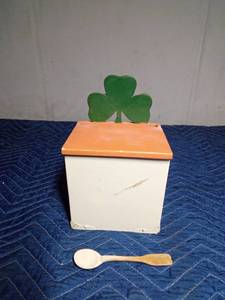 lot 249 image: Vintage wood salt box with original wood spoon