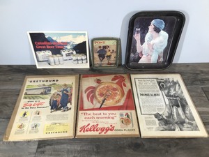 lot 144 image: Vintage Advertisement Collectibles - Coca Coca Tray - Saturday Evening Post Tray - Black Label Beer - Kelloggs - Greyhound & Prince Albert