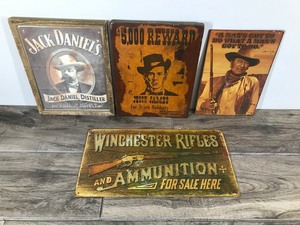 lot 145 image: Wall Hanging Pictures - Winchester (Metal) - John Wayne (Metal) - Jack Daniels - Jesse James