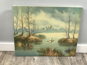 lot 195 image: Vallo Painting on Canvas - Mallards in the Marsh - 20 across x 16 tall