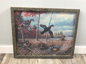 lot 199 image: Framed Picture of some Wood Ducks in the Marsh by Virgil A. Beck