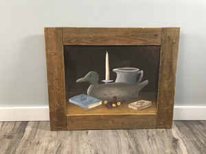 lot 403 image: Framed Painting by J.Kielrel 85 - Duck Decoy - Shotgun Shells