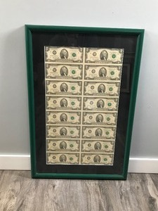 lot 408 image: Lot of 16 Uncut Framed 2 Dollar Bills - Series 1976