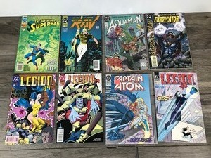 lot 418 image: Lot of 8 DC Comics  - Eradicator - Aquaman - Ray - Superman - Legion 90 - Captain Atom - Legion 94 -