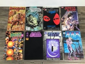 lot 433 image: Lot of 8 Comic Books - Jennifer Blood - Black Hood - Shadow Reavers - Black Jack - Triple X - Tales of the Fehnnik - The All New Exiles - Cyber Force Zero