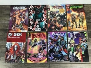 lot 442 image: Lot of 8 Comic Books - Mars Attack - The Moth - Final Crisis - Death Blow - Mystic Edge - Wild C.A.T.S - No Hero