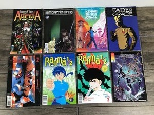lot 444 image: Lot of 8 Comic Books - Fade from Grace - Kennel Block Blues - Immortal Wings - Warrior Nun Areala - Bach Lash - Ranma 12 - Ultimate Six