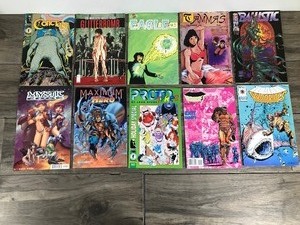 lot 445 image: Lot of 10 Comic Books - Ballistic - Tammas - Eagle - Glitterbomb - Concrete - Armorines - Proto Tykes - Maximum Hero - Mystic Edge