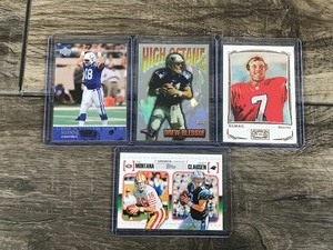 lot 513 image: Lot of 5 Football Cards - Drew Bledsoe - Peyton Manning - Joe Montana - John Elway