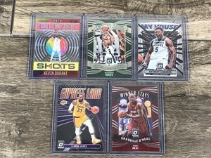 lot 516 image: Lot of 5 Basketball Cards - Anthony Edwards - Giannis Antetokounmpo - Kevin Durant - Lebron James - Shaqille ONeal