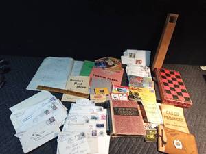 lot 614 image: Vintage post cards, stamps, games, toy