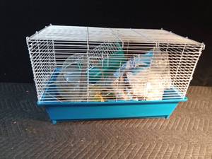 lot 609 image: Hamster cage with spinning cages and ball, small cage and more
