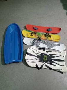 lot 294 image: 3 Snow boards and 2 snow sleds