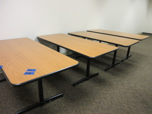 lot 946 image: STEELCASE LAMINATE TOP TABLES WITH HEAVY METAL BASES
