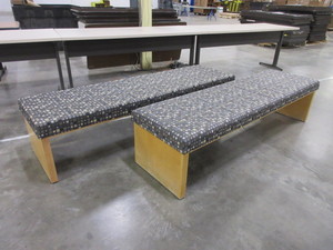 lot 319 image: WOODEN BENCHES WITH UPHOLSTERED TOPS