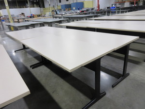 lot 328 image: HERMAN MILLER LAMINATE TOP TABLES WITH BLACK METAL BASES