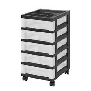 lot 56 image: IRIS Drawer Storage Cart with Organizer Top Black-Size 5