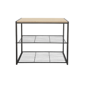 lot 92 image: 3 Tier Shoe Rack Black Metal with Natural Wood - Brightroom