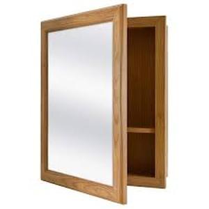 lot 106 image: Glacier Bay 15-18 in. W x 19-14 in. H Rectangular Framed Recessed or Surface-Mount Bathroom Medicine Cabinet with Mirror in Oak