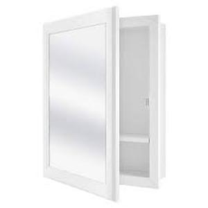 lot 107 image: Glacier Bay 15.1 in. W x 19.2 in. H Rectangular Wood Composite Medicine Cabinet with Mirror-White-Out of Package