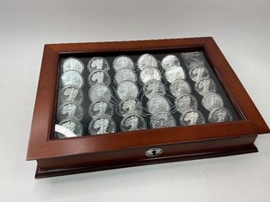 lot 1 image: 29pc American Silver Eagle Collection in Cherrywood Box