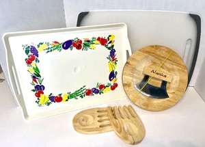 lot 46 image: Kitchen Serving Tray, Salad Forks, ULU Knife, Cutting Board