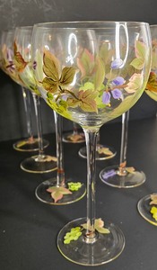 lot 56 image: Hand Painted Set of 8 Crystal Wine Glasses