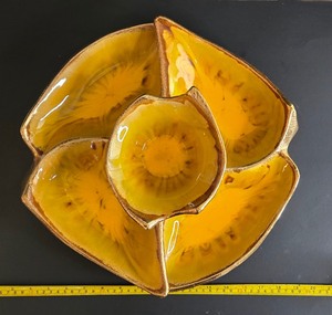 lot 57 image: Vintage California Original Pottery Serving Tray - Condiment Set - Chips and Dip Set - Vegetables and Dip Set - Appetizer Tray