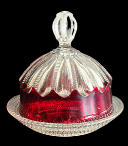 lot 87 image: Ruby Stained Crystal Antique Butter Dish