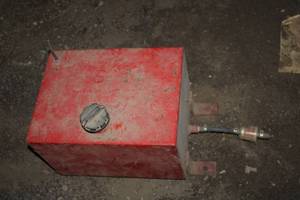 lot 77 image: Red Metal Fuel Tank with Outlet Valve