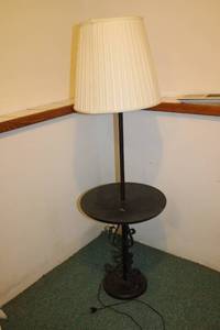 lot 94 image: Wrought Iron Floor Lamp with Table and Shade