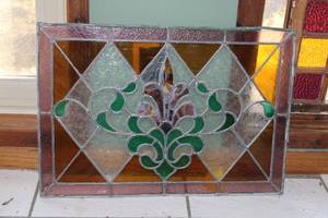 lot 97 image: Vintage Stained Glass Window Panel with Floral Design