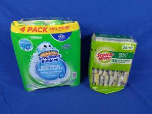 New Scrubbing Bubbles 25oz 4-Pack and Scotch Brite Heavy Duty Scrub Sponges 24-Pack