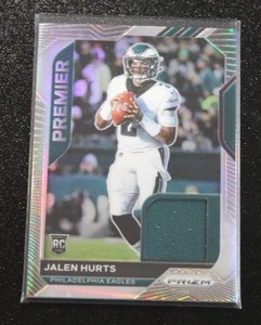 lot 3 image: 2020 Prizm Silver Premier Jersey Relic Jalen Hurts #12 Rookie Card