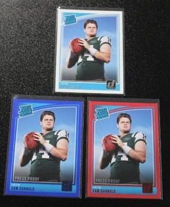 lot 14 image: 2018 Donruss Rated Rookie Base - Red - Blue Sam Darnold Rookie Card Lot  3 Rookie Cards