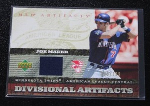 lot 16 image: 2007 Upper Deck Artifacts Divisional Artifacts Jersey Relic Joe Mauer #DA-JM 93199  Only 199 Exist