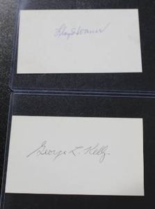 lot 31 image: George Kelly & Lloyd Warner Cut Signature Autograph Lot  2 Cut Signatures (Index Cards)