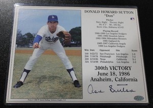 lot 76 image: Los Angeles Dodgers Don Sutton 300th Victory 8x10 Autograph Photo Mounted Memories Sticker