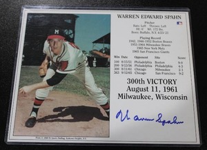 lot 77 image: Milwaukee Braves Warren Spahn 300th Victory 8x10 Autograph Photo