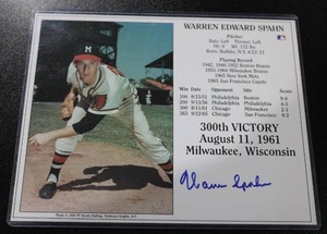 lot 82 image: Milwaukee Braves Warren Spahn 300th Victory 8x10 Autograph Photo