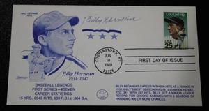 lot 95 image: 1989 Postmark Envelope Cache w Billy Herman Autograph