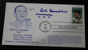 lot 96 image: 1989 Postmark Envelope Cache w Albert Chandler Autograph