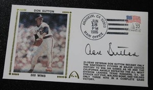 lot 106 image: 1986 Postmark Envelope Cache w Don Sutton Autograph