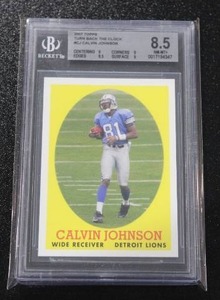 lot 118 image: 2007 Topps Turn Back The Clock Calvin Johnson #CJ Rookie Card BGS 8.5