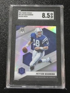 lot 127 image: 2021 Mosaic Silver Prizm Peyton Manning #91 SGC 8.5