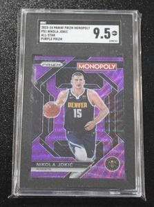 lot 129 image: 2023-24 Prizm Monopoly Purple Nikola Jokic #PS1 SGC 9.5