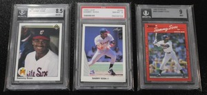 lot 137 image: 1990 Sammy Sosa Rookie Card Graded Lot  3 Rookie Cards
